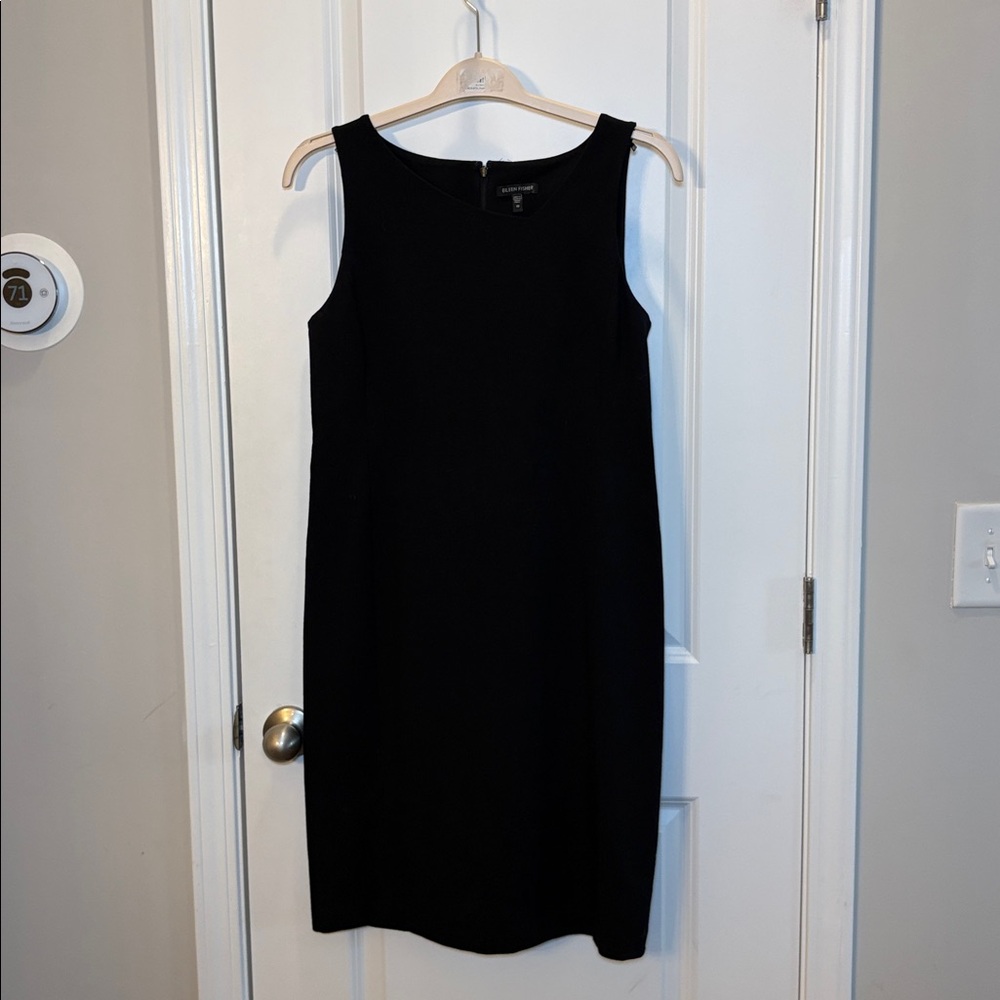 Eileen Fisher Womens Asymmetrical Neck Sleeveless Dress Black shirt Ponte sz 10